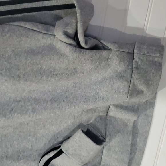 Adidas Hoodie Gray Black Three Stripe Large - Picture 9 of 10